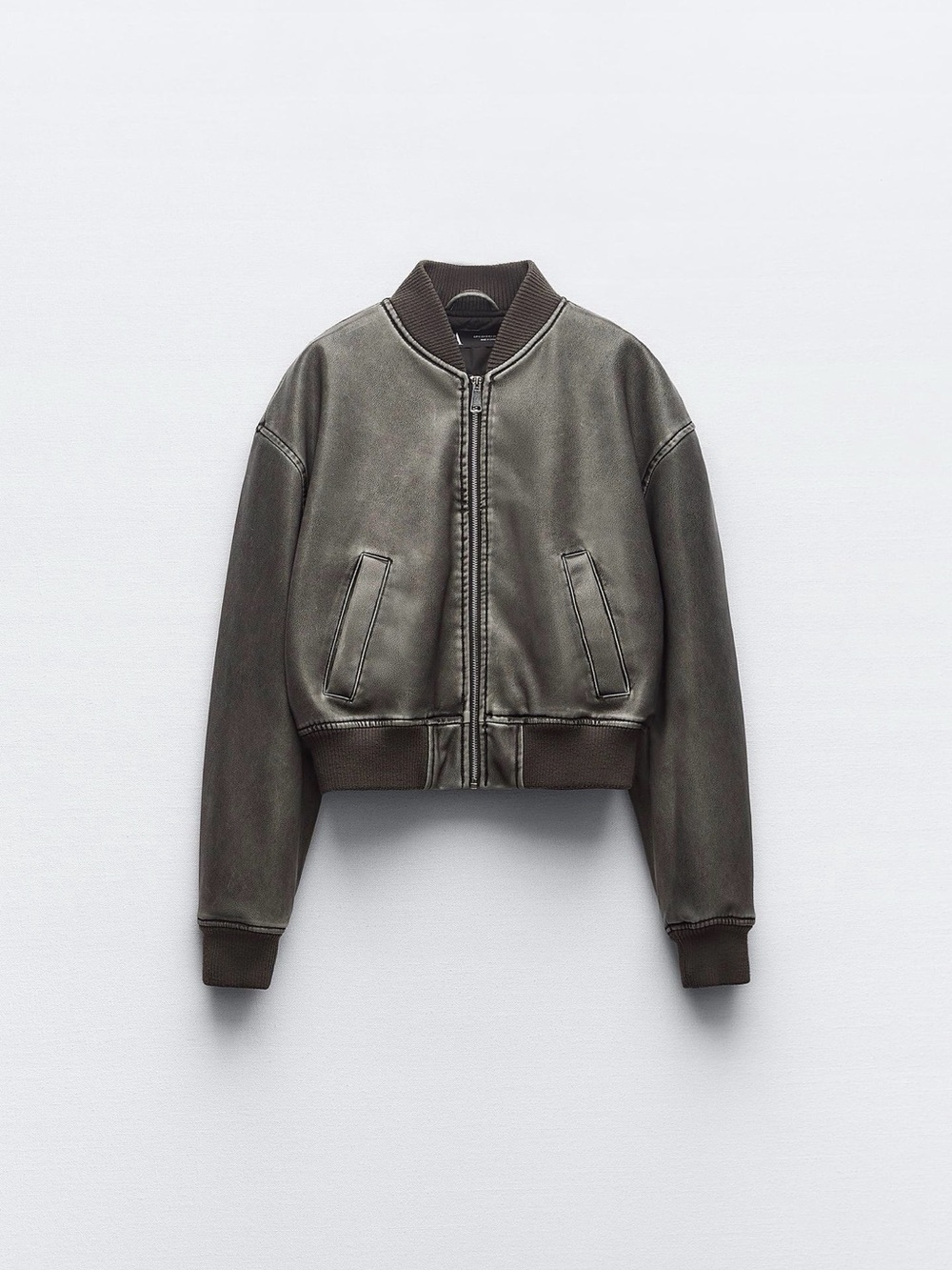 Zara Charcoal Cropped Bomber Jacket